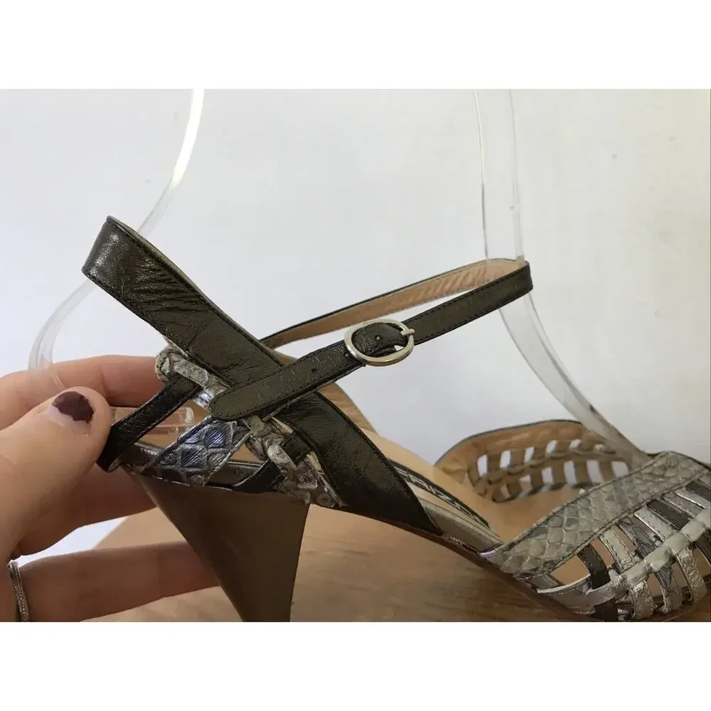 Vtg Maud Frizon Italy Italian Leather Snakeskin Strappy Sandals Heels 35.5 5.5 - Picture 5 of 8